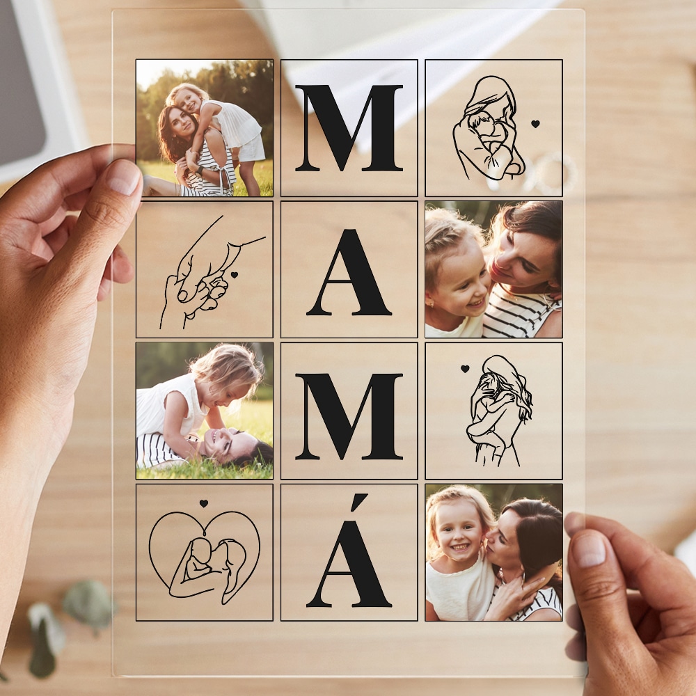 Placa Mamá con Cuatro Fotos y Siluetas personalizada