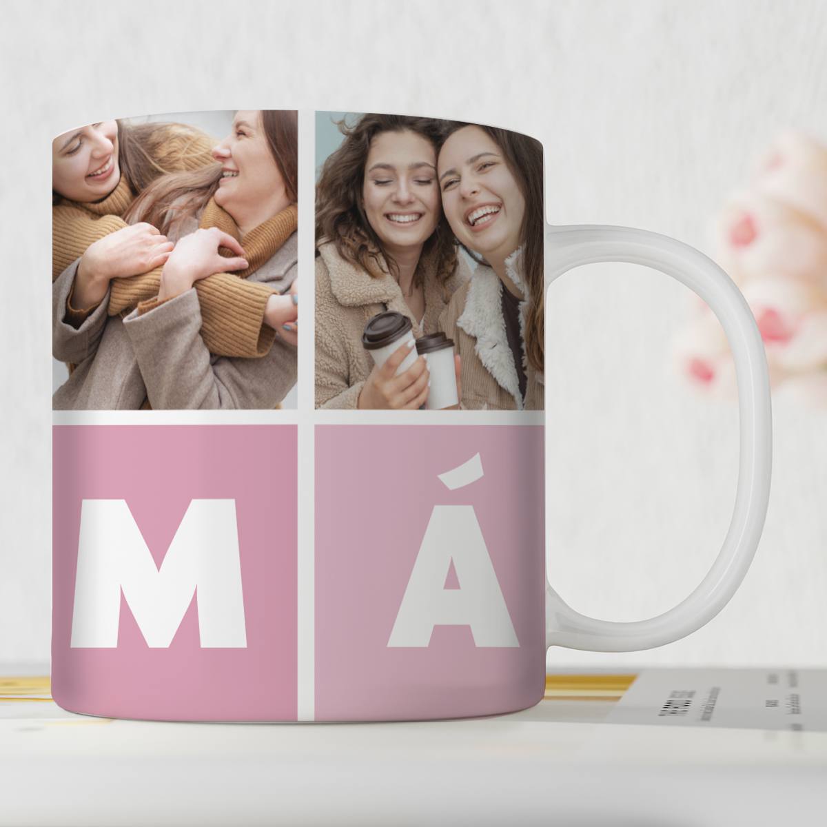 Taza Mamá Cubos Horizontales con Cuatro Fotos personalizada