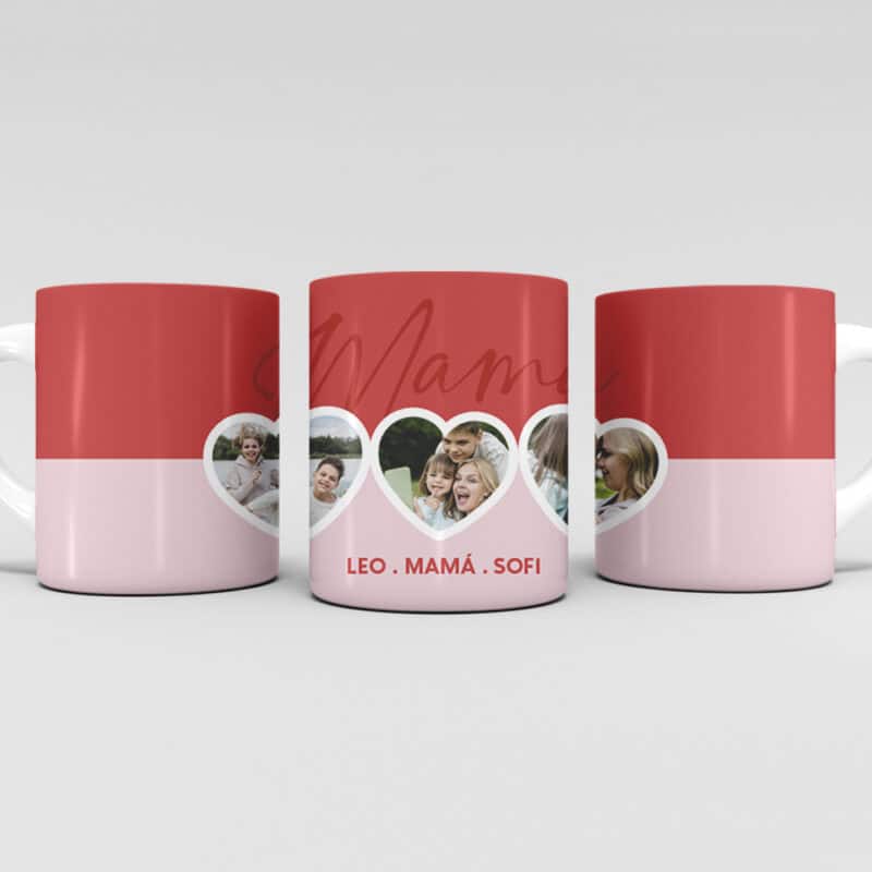 Taza Corazones con Fotos y Nombres personalizada