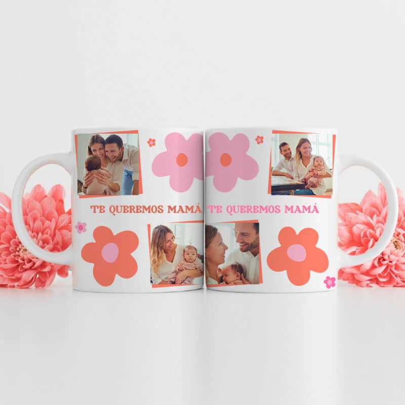 Taza Flores con Fotos y Texto personalizada