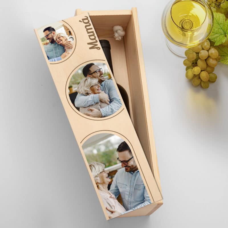 Caja de Vino Círculos con Fotos personalizada