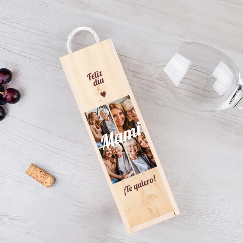 Caja de Vino Cuatro Fotos con Texto personalizada