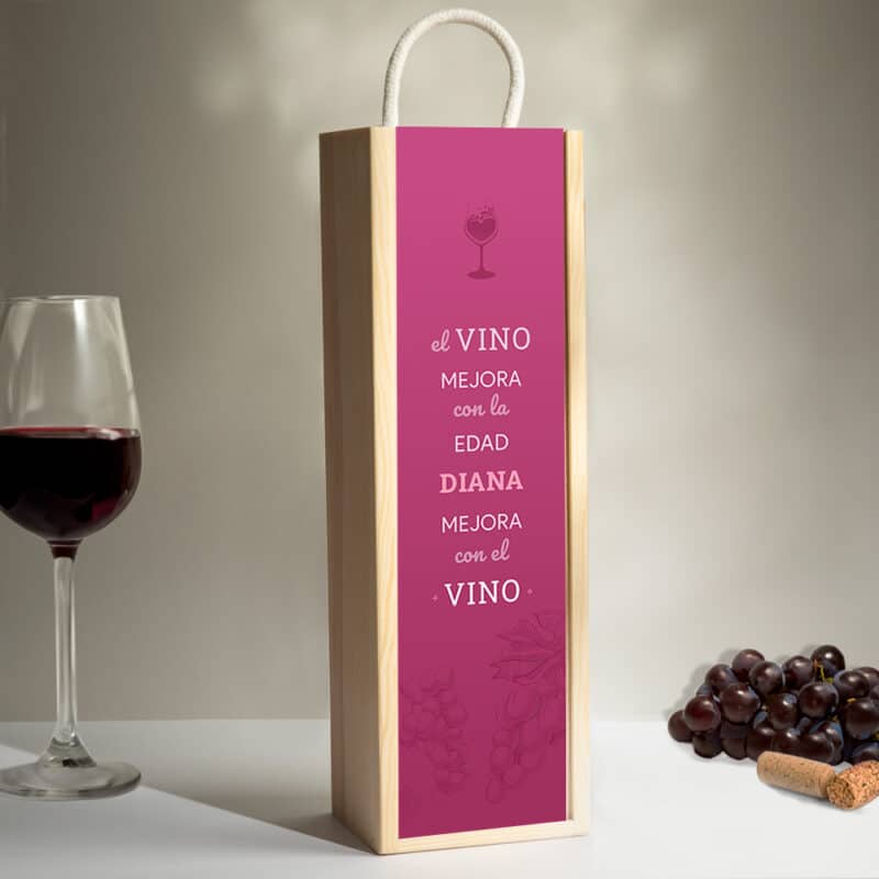 Caja de Vino Granate con Nombre personalizada