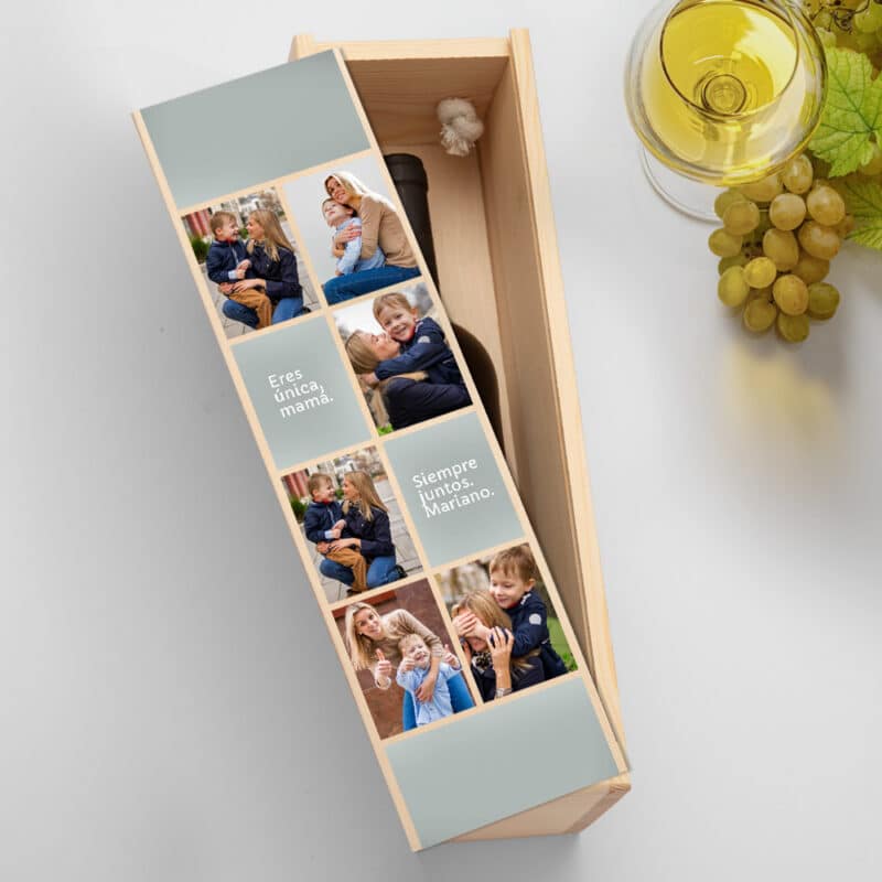 Caja de Vino Seis Fotos con Texto personalizada