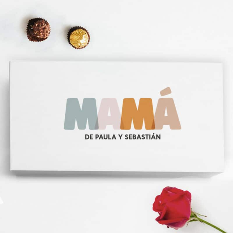 Caja de Bombones con Rosa Mamá Colores con Texto personalizada