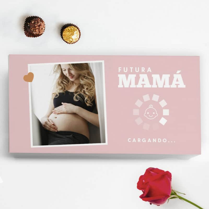 Caja de Bombones con Rosa Futura Mamá con Foto personalizada