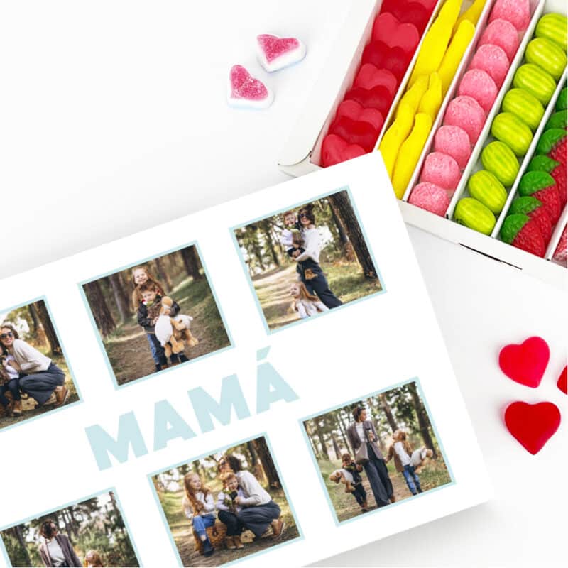 Caja de Dulces Mamá con Seis Fotos personalizada