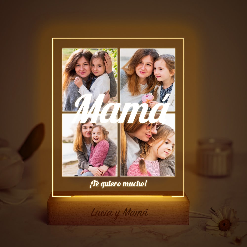 Lámpara Mamá Collage con Cuatro Fotos personalizada