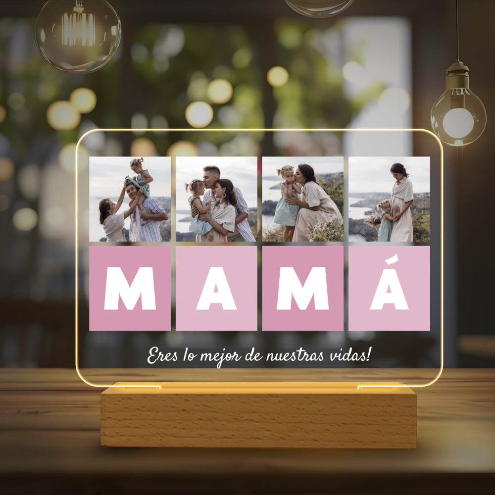 Lámpara Mamá Cubos Horizontales con Cuatro Fotos personalizada