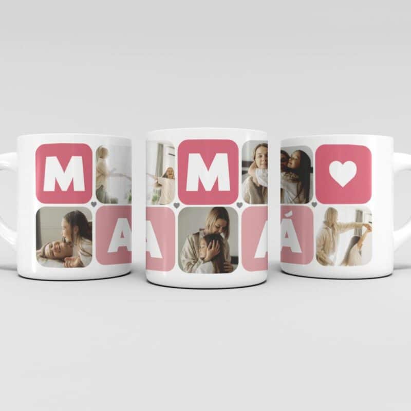 Taza Mamá Cubos Corazón con Cinco Fotos personalizada