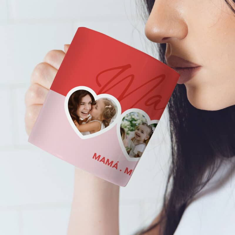 Taza Corazones con Fotos y Nombres personalizada