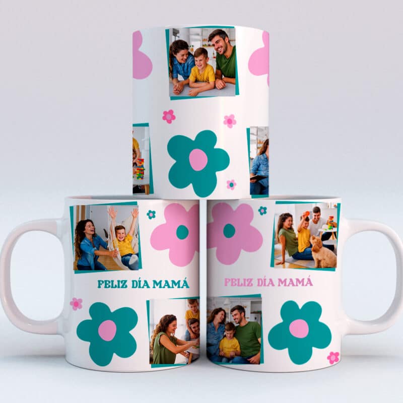 Taza Flores con Fotos y Texto personalizada