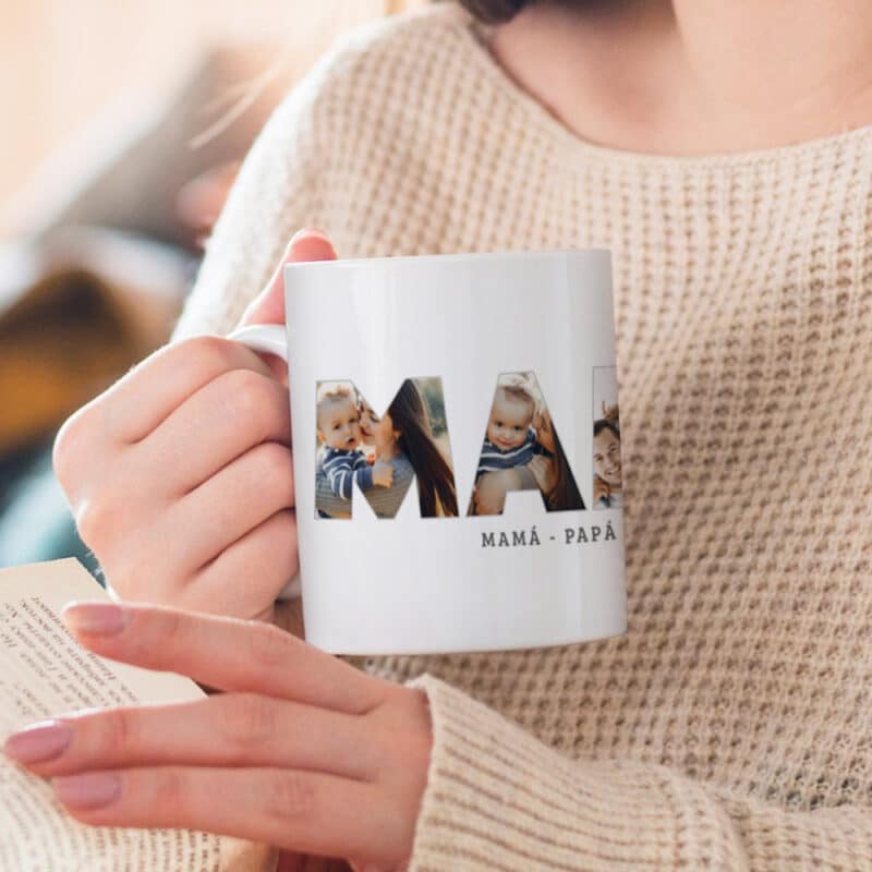 Taza Mamá con Fotos en Letras personalizada