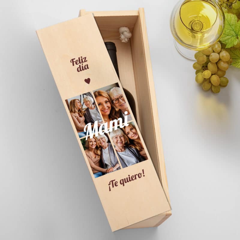 Caja de Vino Cuatro Fotos con Texto personalizada