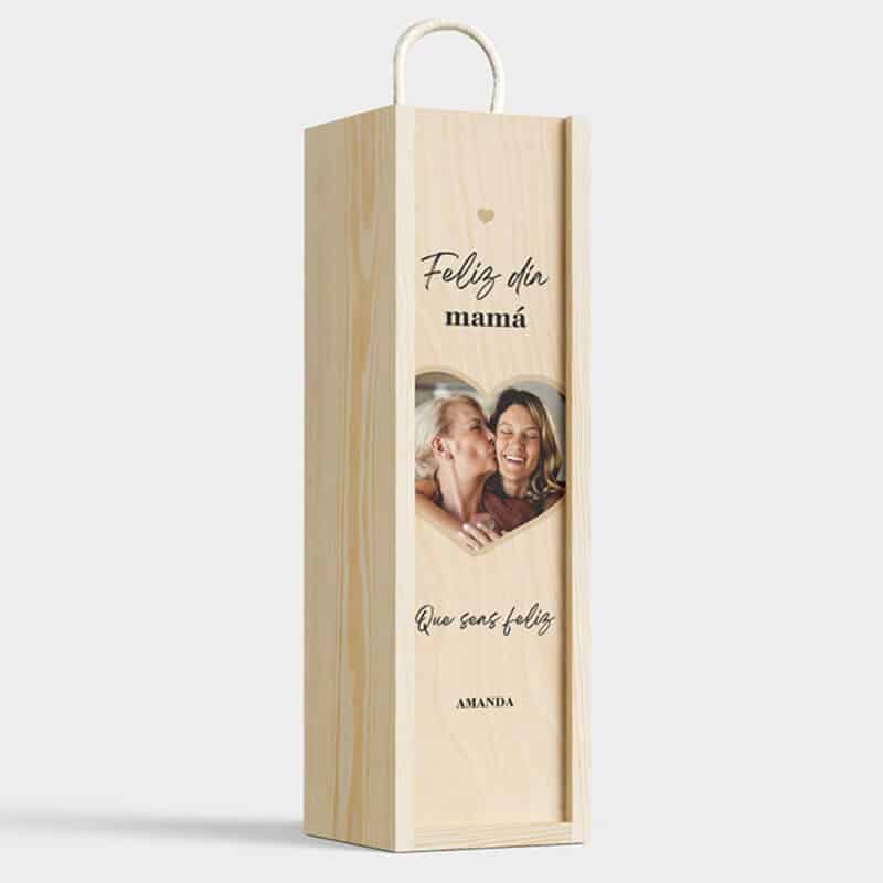 Caja de Vino Corazón con Foto y Texto personalizada