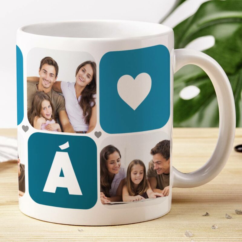 Taza Mamá Cubos Corazón con Cinco Fotos personalizada