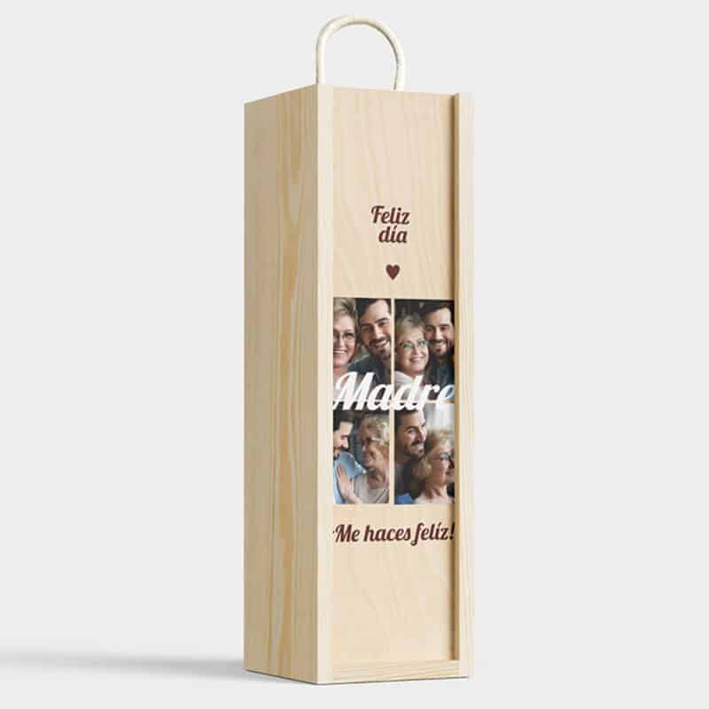 Caja de Vino Cuatro Fotos con Texto personalizada