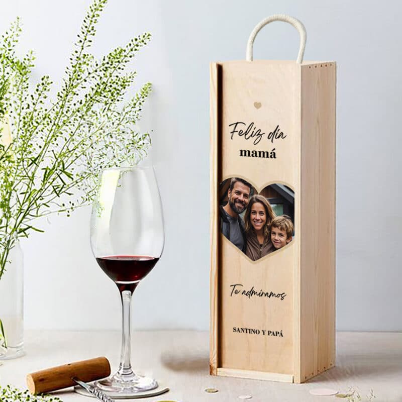 Caja de Vino Corazón con Foto y Texto personalizada