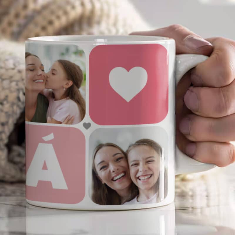 Taza Mamá Cubos Corazón con Cinco Fotos personalizada