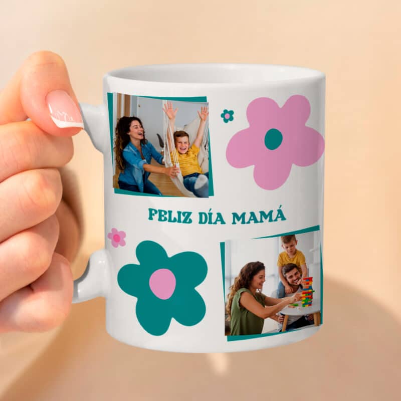 Taza Flores con Fotos y Texto personalizada