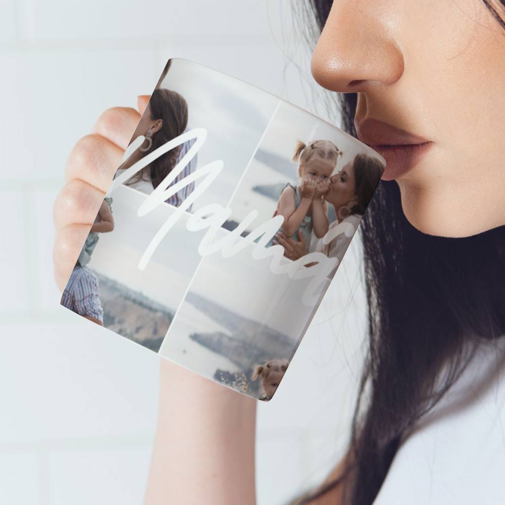 Taza Mamá Trazo Blanco con Fotos personalizada