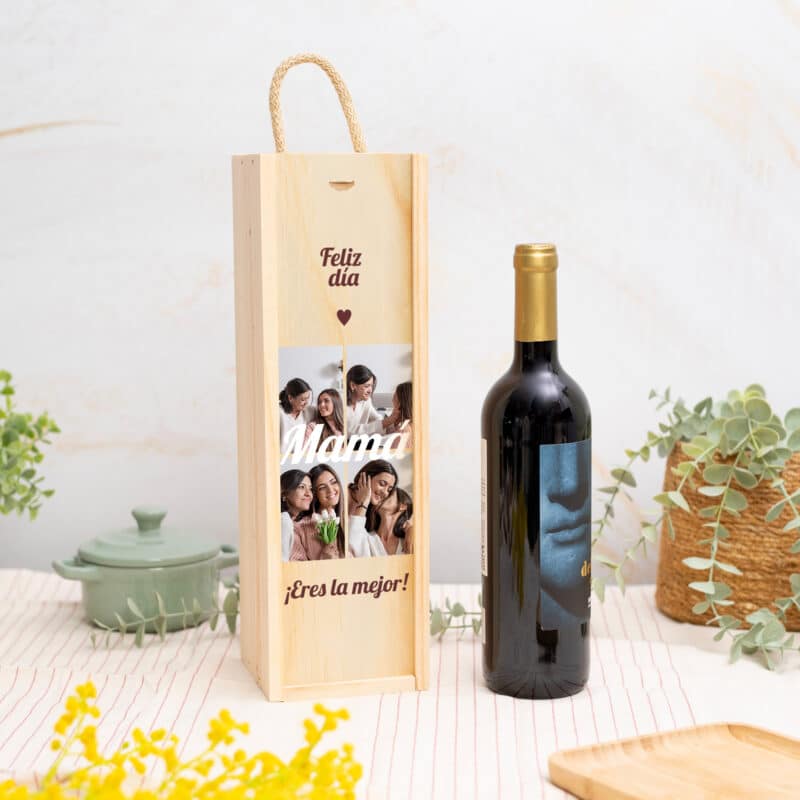 Caja de Vino Cuatro Fotos con Texto personalizada