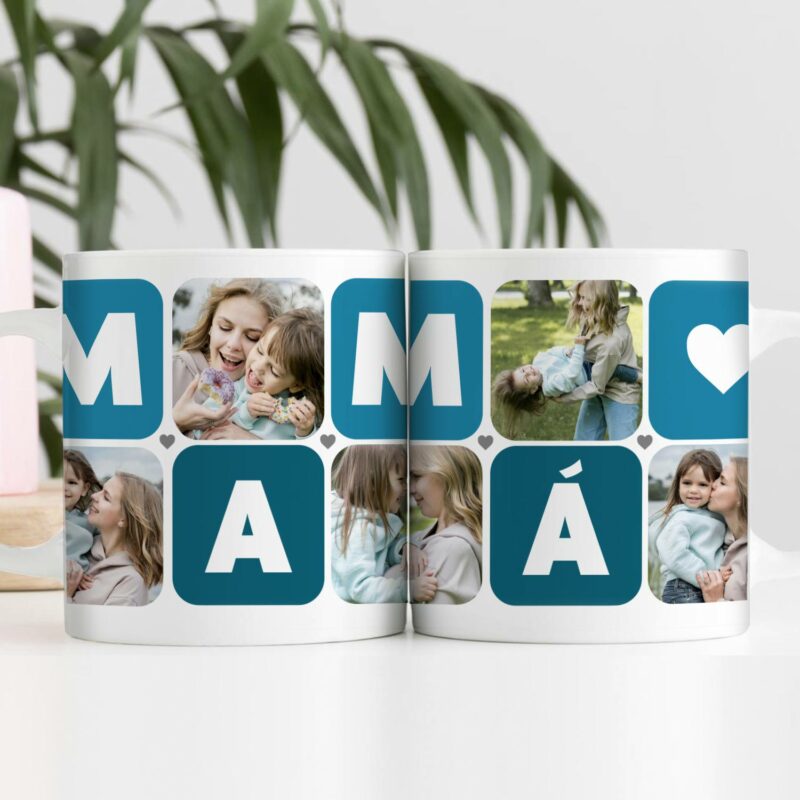 Taza Mamá Cubos Corazón con Cinco Fotos personalizada