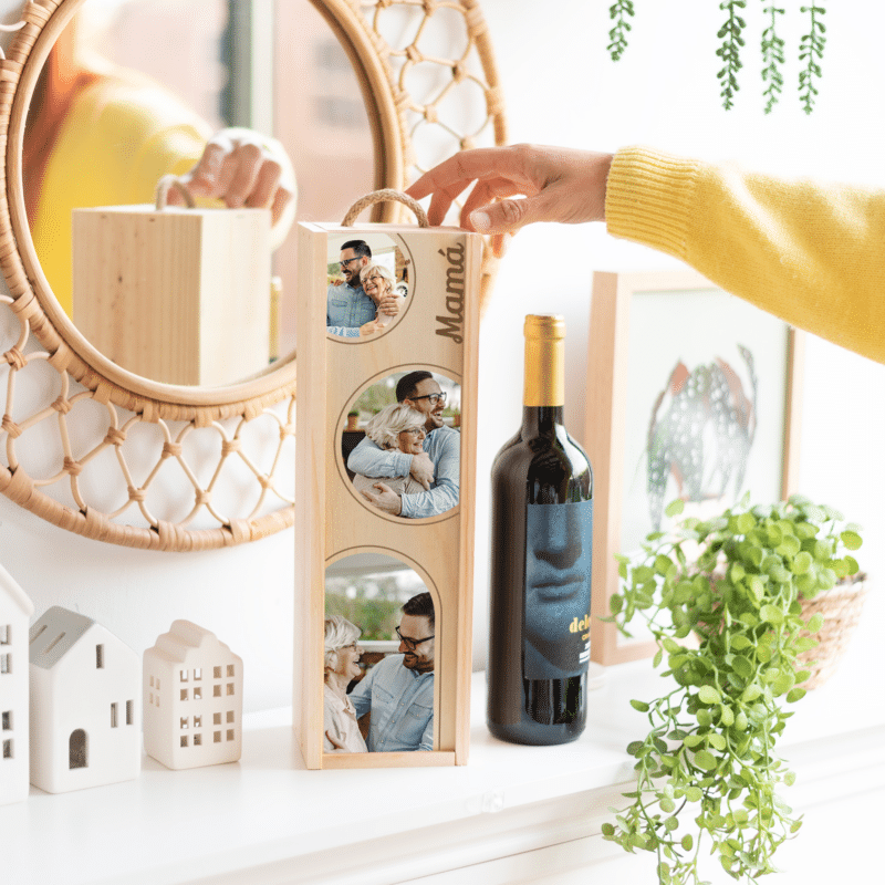 Caja de Vino Círculos con Fotos personalizada