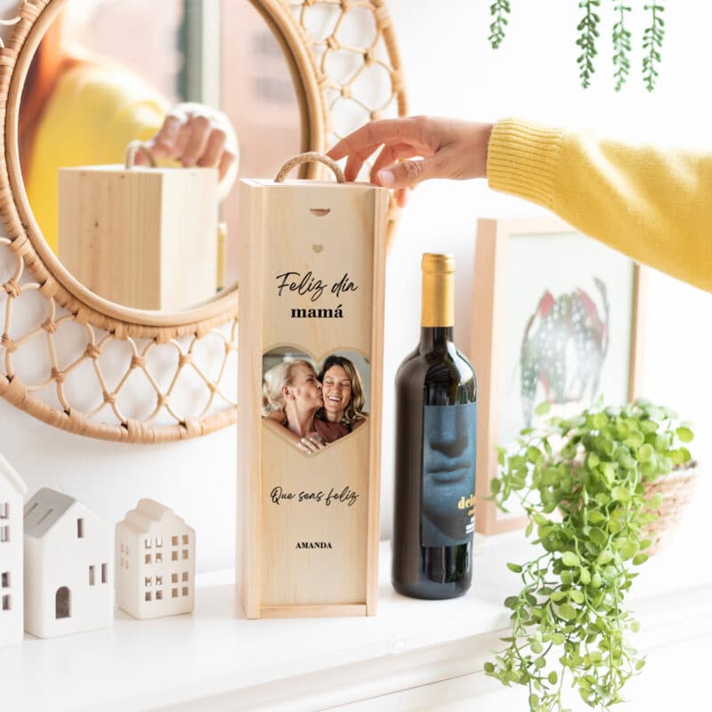 Caja de Vino Corazón con Foto y Texto personalizada