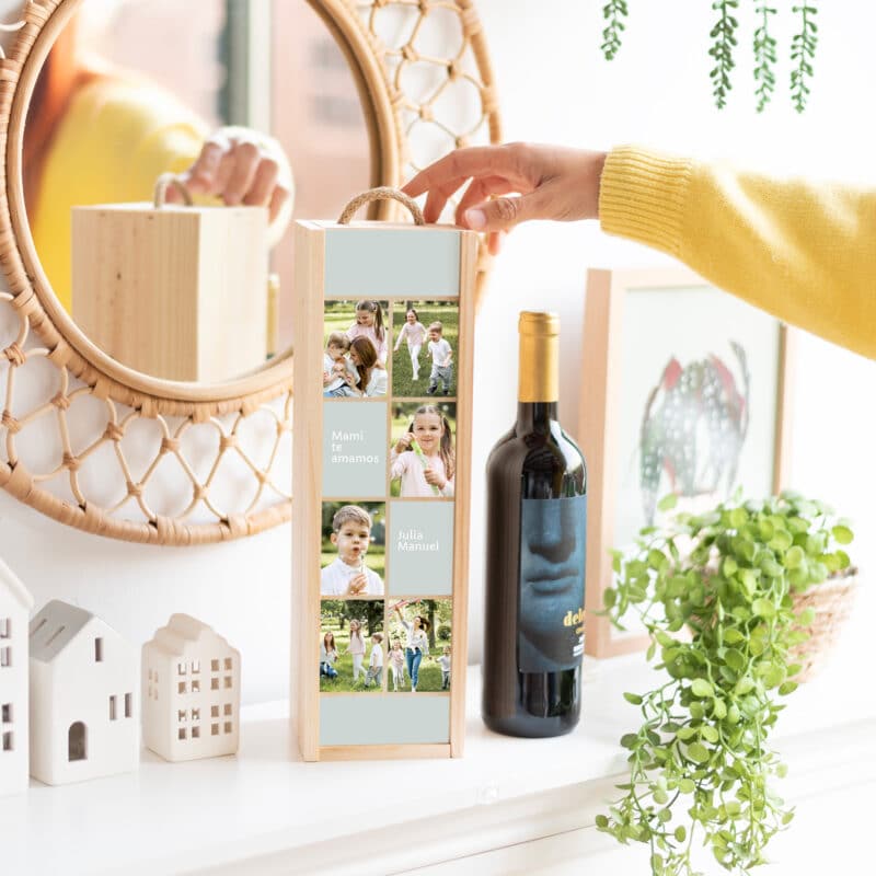 Caja de Vino Seis Fotos con Texto personalizada