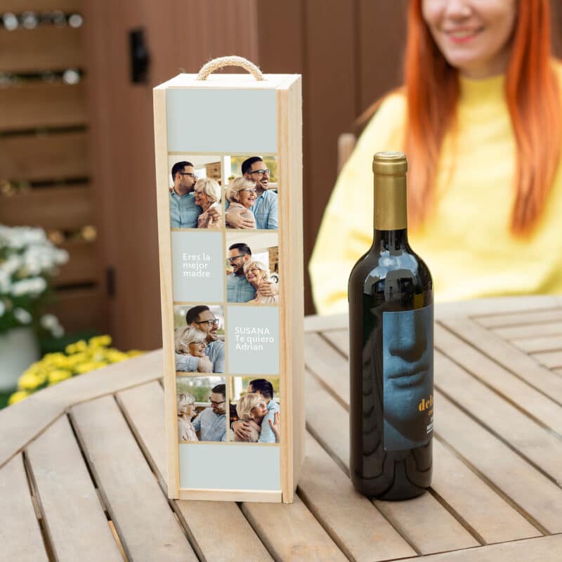 Caja de Vino Seis Fotos con Texto personalizada