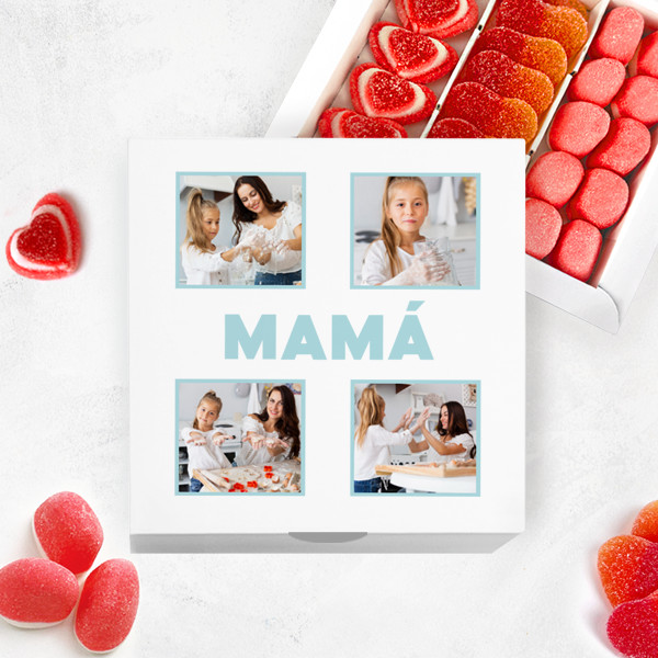 Caja de Dulces Mamá con Cuatro Fotos personalizada