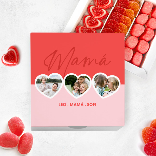Caja de Dulces Mamá con Tres Fotos personalizada
