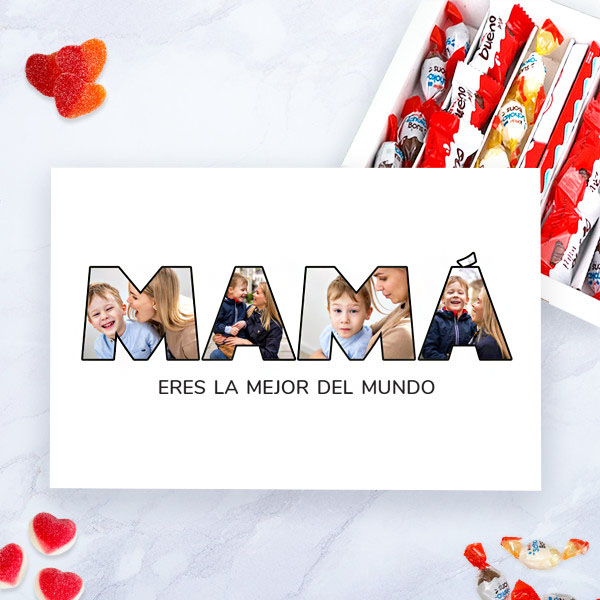 Caja de Dulces Mamá con Fotos en Letras personalizada