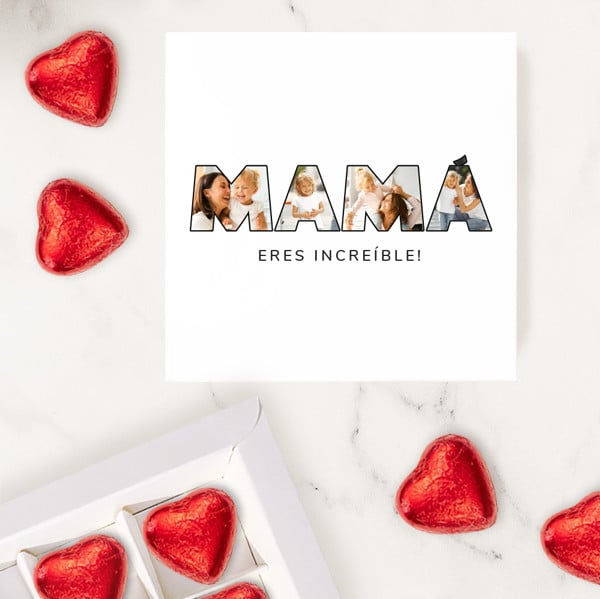 Caja de Dulces Mamá con Fotos en Letras personalizada
