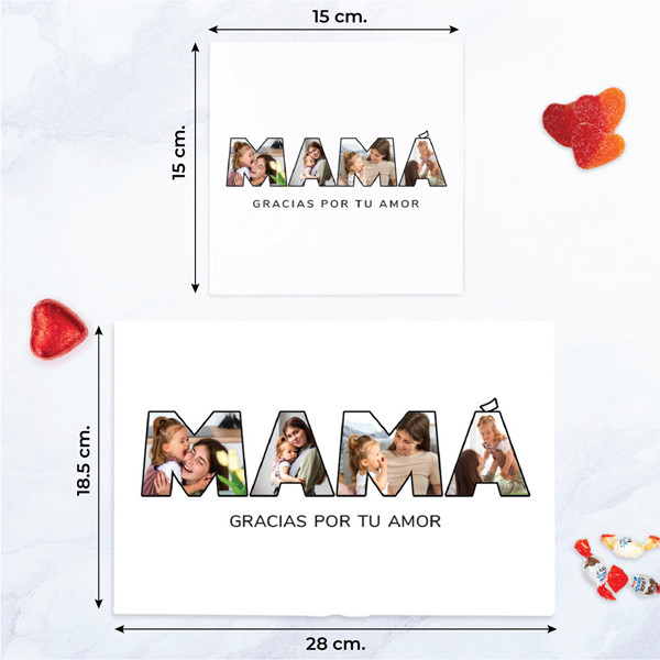 Caja de Dulces Mamá con Fotos en Letras personalizada