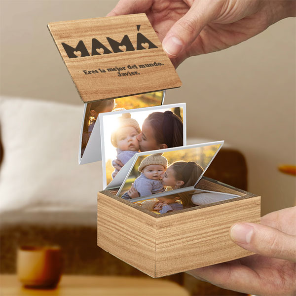 Caja de Fotos Acordeón Mamá Corazones con Texto personalizada