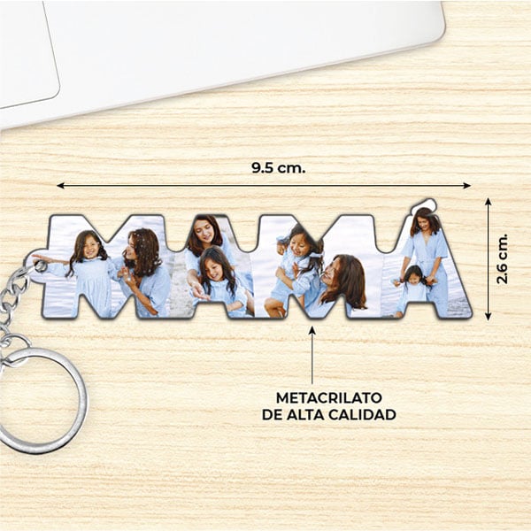 Llavero con Fotos en letras Mamá personalizado