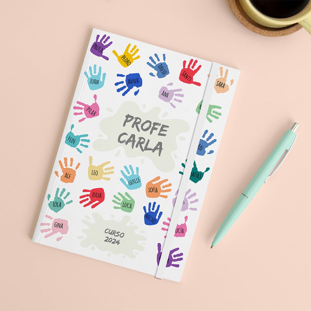 Bloc de Notas Manos de Colores con Nombres y Texto personalizado