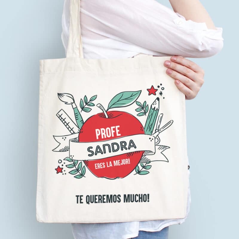 Tote Bag Manzana con Texto personalizada