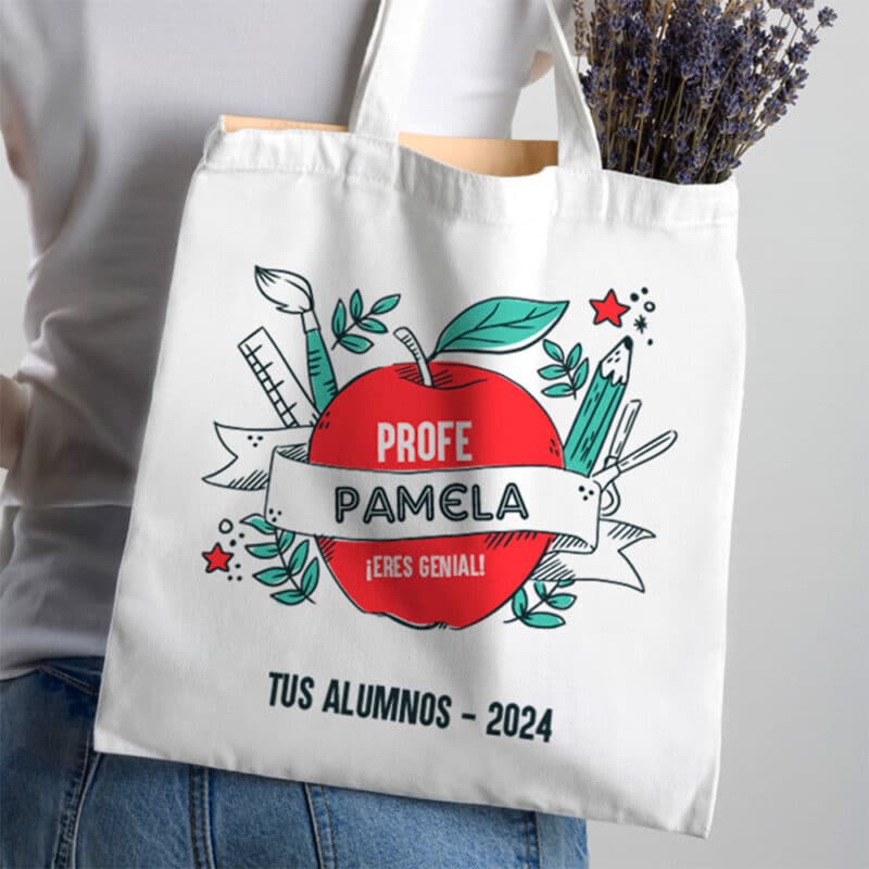 Tote Bag Manzana con Texto personalizada