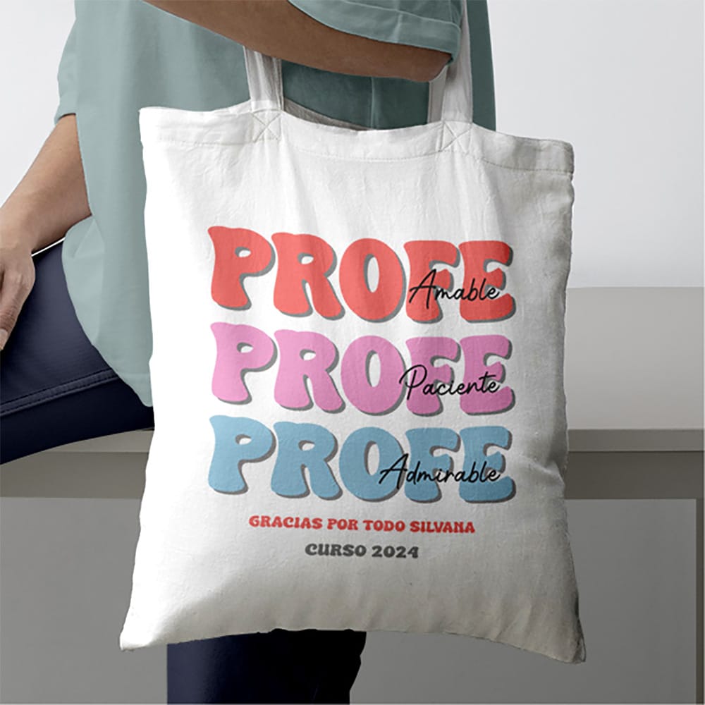 Tote Bag Profe en Colores con Nombre personalizada