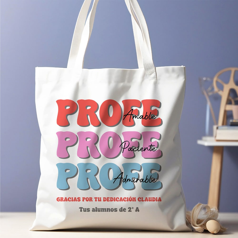 Tote Bag Profe en Colores con Nombre personalizada