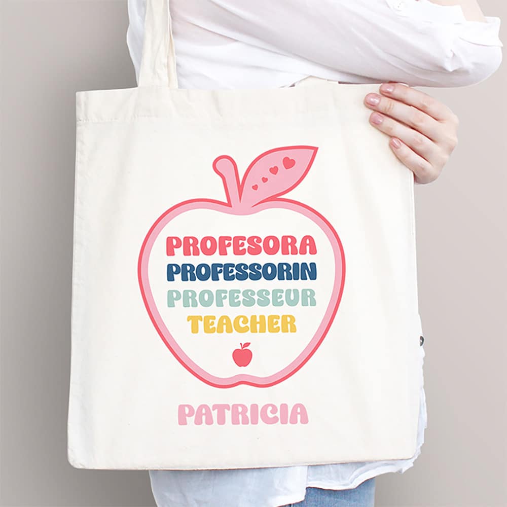 Tote Bag Idiomas en Manzana con Nombre personalizada