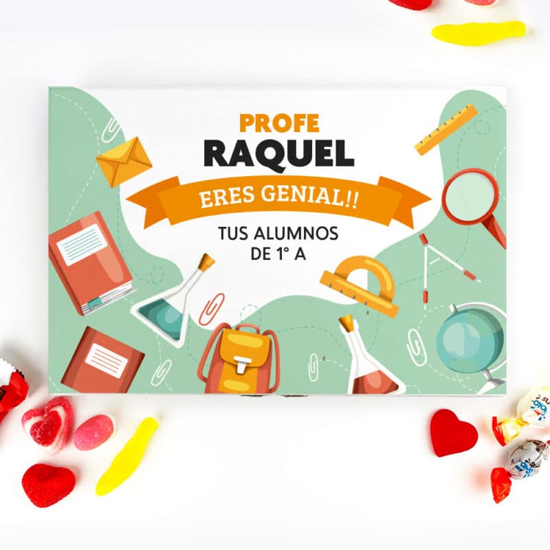 Caja de Dulces Material Escolar con Nombre y Texto personalizada