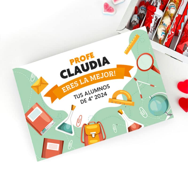 Caja de Dulces Material Escolar con Nombre y Texto personalizada