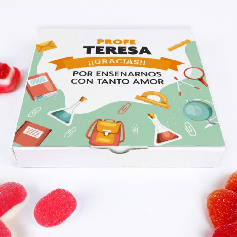 Caja de Dulces Pequeña Material Escolar con Nombre y Texto personalizada