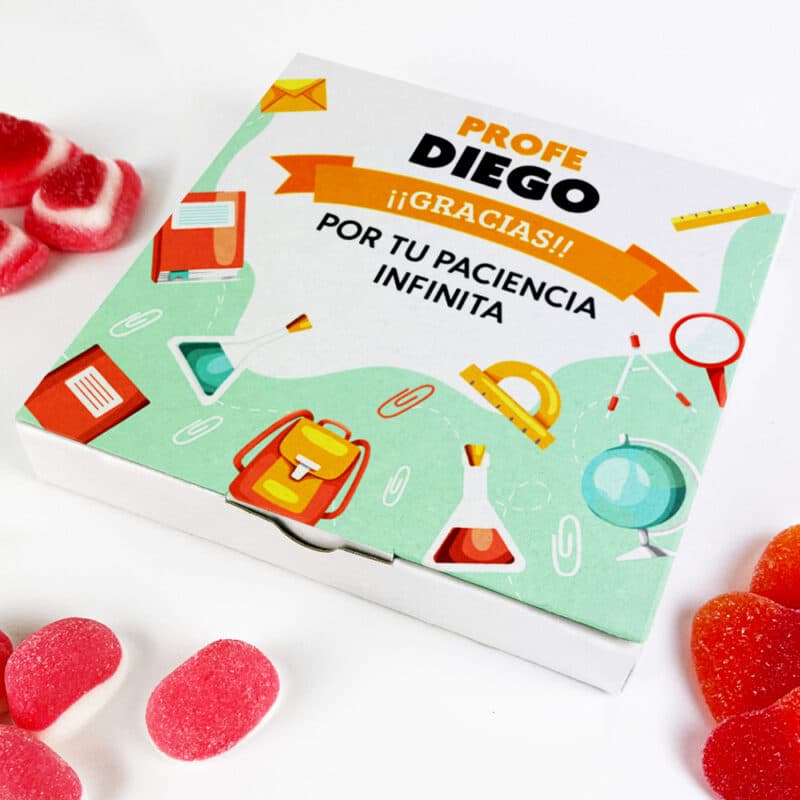 Caja de Dulces Pequeña Material Escolar con Nombre y Texto personalizada