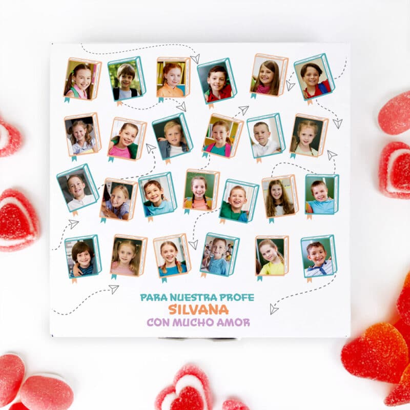 Caja de Dulces Pequeña Fotos Alumnos con Texto personalizada