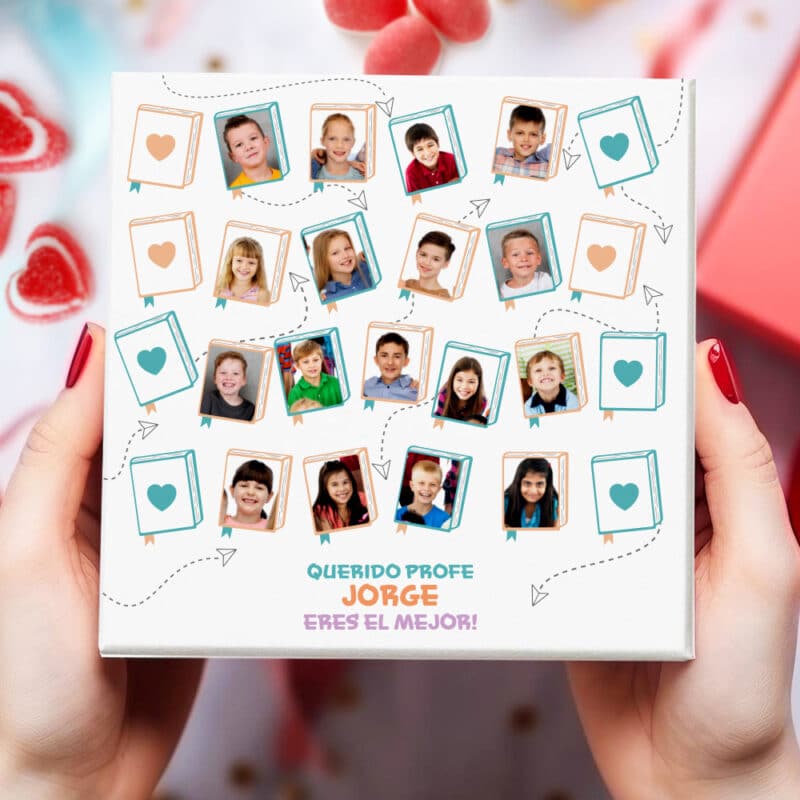 Caja de Dulces Pequeña Fotos Alumnos con Texto personalizada